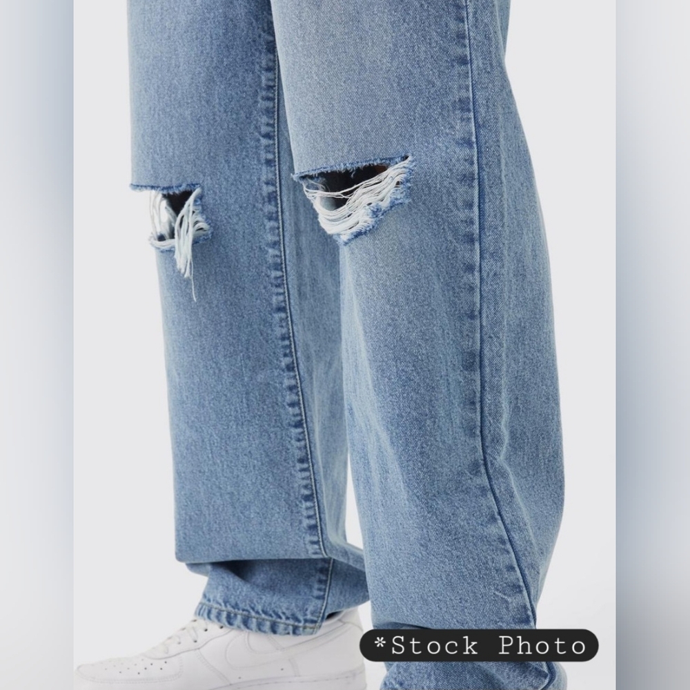 Mens Blue Baggy Distressed BooHoo Man Jeans